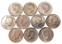 (10) 1964 J. F. K. 90% Silver Half Dollars