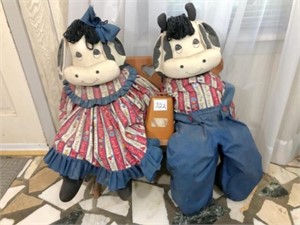 small bench, cow dolls, & cow bell