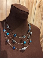 Blue and silver bead costume jewelry 3-tier