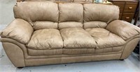 Overstuffed Tan Leather Sofa
