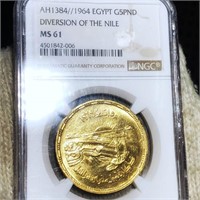 1964 Egyptian Gold 5 Pounds NGC - MS61