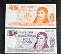 $1 & $10 PESOS BANK OF ARGENTINA NOTES BILLS