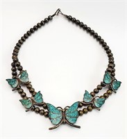 VINTAGE TURQUOISE BUTTERFLY NECKLACE MEX. JEWELRY