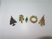 5 Vintage Christmas Brooch Pins