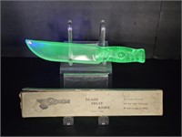 URANIUM GLASS FRUIT KNIFE-ORIGINAL BOX 9.25" LONG