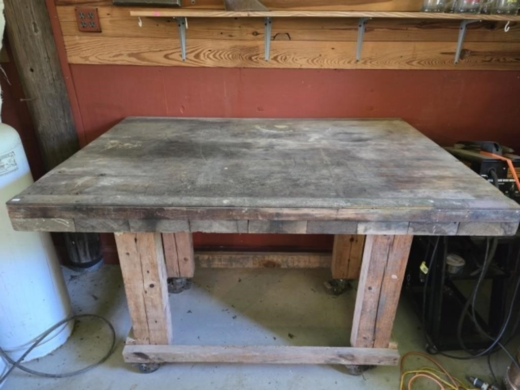 Vintage wood heavy duty workshop table