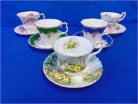 (5) Cups & Saucers ( Base Of Paragon Cup Has