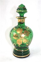 Vintage green bohemian glass decanter