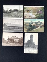 6 Railroad Postcards Midwest Depots Early 20C