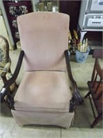 Upholstered Boudoir Chair W/ Exposed Wood Arms