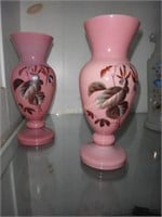 2 Hand Painted Pink Bristol Case Glass   8.5"