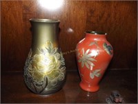 2 Oriental Vases Brass & Metallic Jar, & Silver Ov