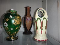 3 Pcs Deco Pottery & Hand Painted Satin Glass Vase