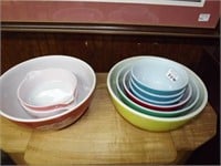 9 Pyrex Colored Mixing Bowls & Mid-Century Mixing