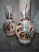 2 Vintage Bristol Tan Hand Painted Vases 8.5"