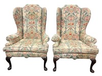 Pair of Wingback Asian Upholstered Chairs