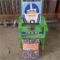 HAND PAINTED FOOTBALL ROCKER W/BOOK AND PILLOW