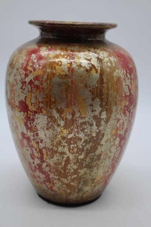 Ceramic Vase Gold Silver Red 10"