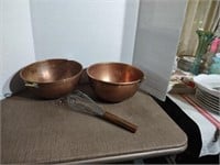 Copper 10"  mixing bowls with brass handles, ,