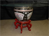 Very Large Oriental Bowl Glass Top Table