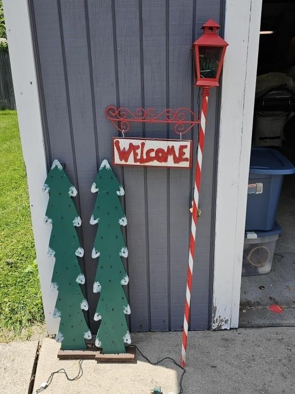 Candy Cane Welcome Sign, Lighted Christmas Trees