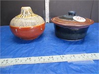 POTTERY LIDDED DISH, GOURD SHAPED DISH