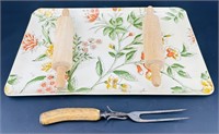 Vintage Whimsical Flower Tray, 2 Wooden Rollings