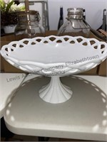 Reticulated milk glass pedestal bowl