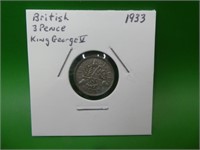 1933 British Silver Three Pence Coin ,