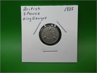 1935 British Silver Three Pence Coin ,
