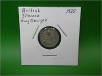 1935 British Silver, Three Pence Coin, V G ,