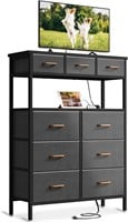 TV Stand w/ Charging Station  9 Drawers  Grey