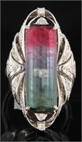 Plat. 10.23 ct Bi-Color Tourmaline & Diamond Ring