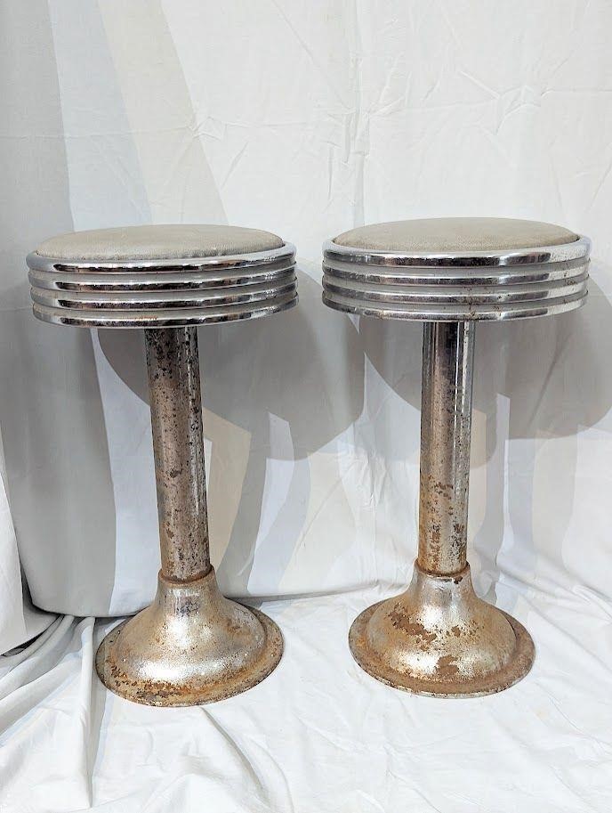 Lot Of 2 Chrome 1950's Diner Stools