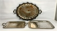 3 serving trays: Silver over copper: scalloped