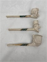 Set of 3 Antique Clay European Figural Pipes