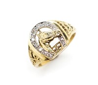 Pave diamond and 9ct yellow gold "horse" ring