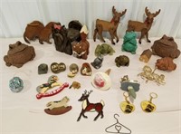 Animal lot, frogs, deer, dog, keychains, misc.