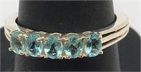 Sterling Silver Ring W Clear Light Blue Stones