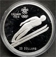 1987 Canada $20 Proof Silver Dollar - Ski Jump