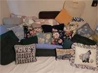 Large Lot of Throw Pillows + 2 Queen Bed Pillows
