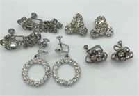 Lot of 4 Vintage Clear Rhinestone Fancy Earrings