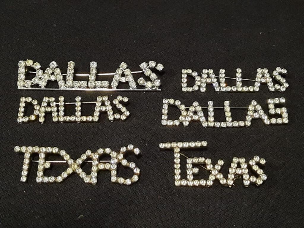 Vintage Rhinestone Pins- Dallas & Texas