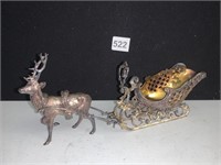 SILVERPLATED SANTA'S SLEIGH AND HIS REINDEER