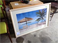 Beach scene Framed picture. Holes in frame.