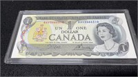 1973 Canadian 1 Dollar Bill In Hard Plastic Case