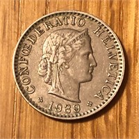 1939 Swiss 20 Rappen Coin