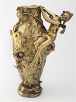 Art Nouveau gilt bronze figural vase