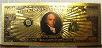 24k gold-plated banknote James Madison