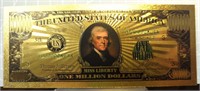 24k gold-plated banknote Thomas Jefferson